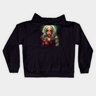 Women Wicca Art Witchy Artwork Beautiful Witch Girl 4 Kids Hoodie